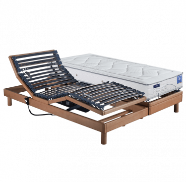 Sommier électrique bois massif ZENEO + Matelas 100% latex LUNIS